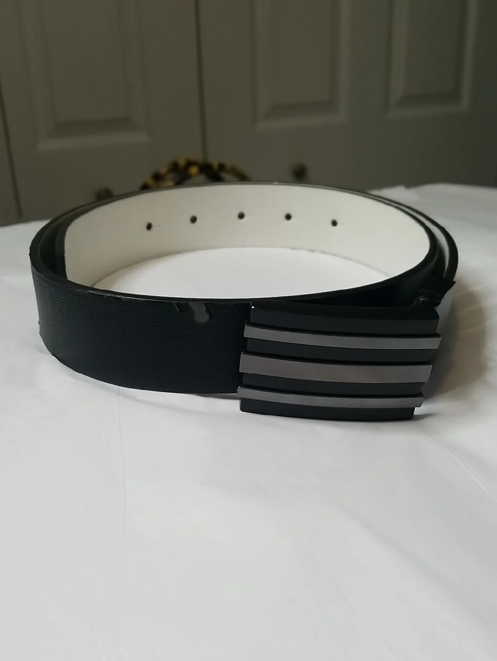 Mens Black Leather Belt 38 Inch Metal Buckle
